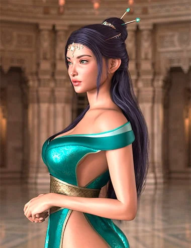 The Royal Lotus Priestess Character and Hair for Genesis 9 Feminine