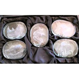 Set of Big Five Heavy Glass Paper weights, in box. Total weight 1770g.