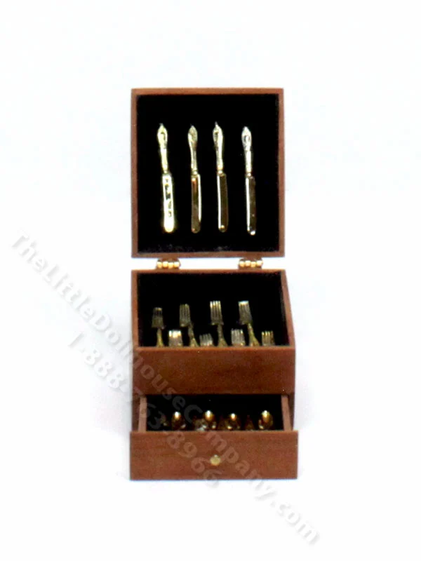 Vintage Handmade Miniature Silverware Chest for Dollhouses