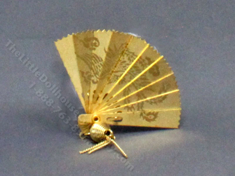 Vintage Miniature Etched Gold Hand Fan